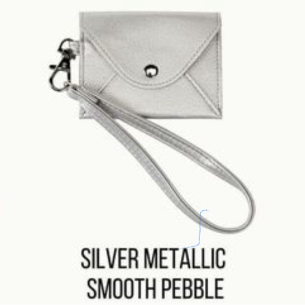 Envelope card pouch in silver metallic smooth pebble